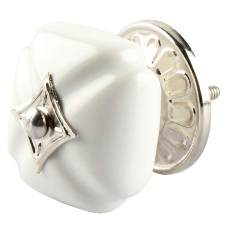 White Square Ceramic Dresser Knob